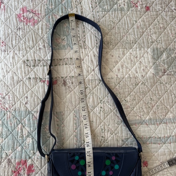 Vintage 80s Mima Venezia Patchwork Leather Crossbody Stylish Navy Shoulder Bag - Picture 8 of 10
